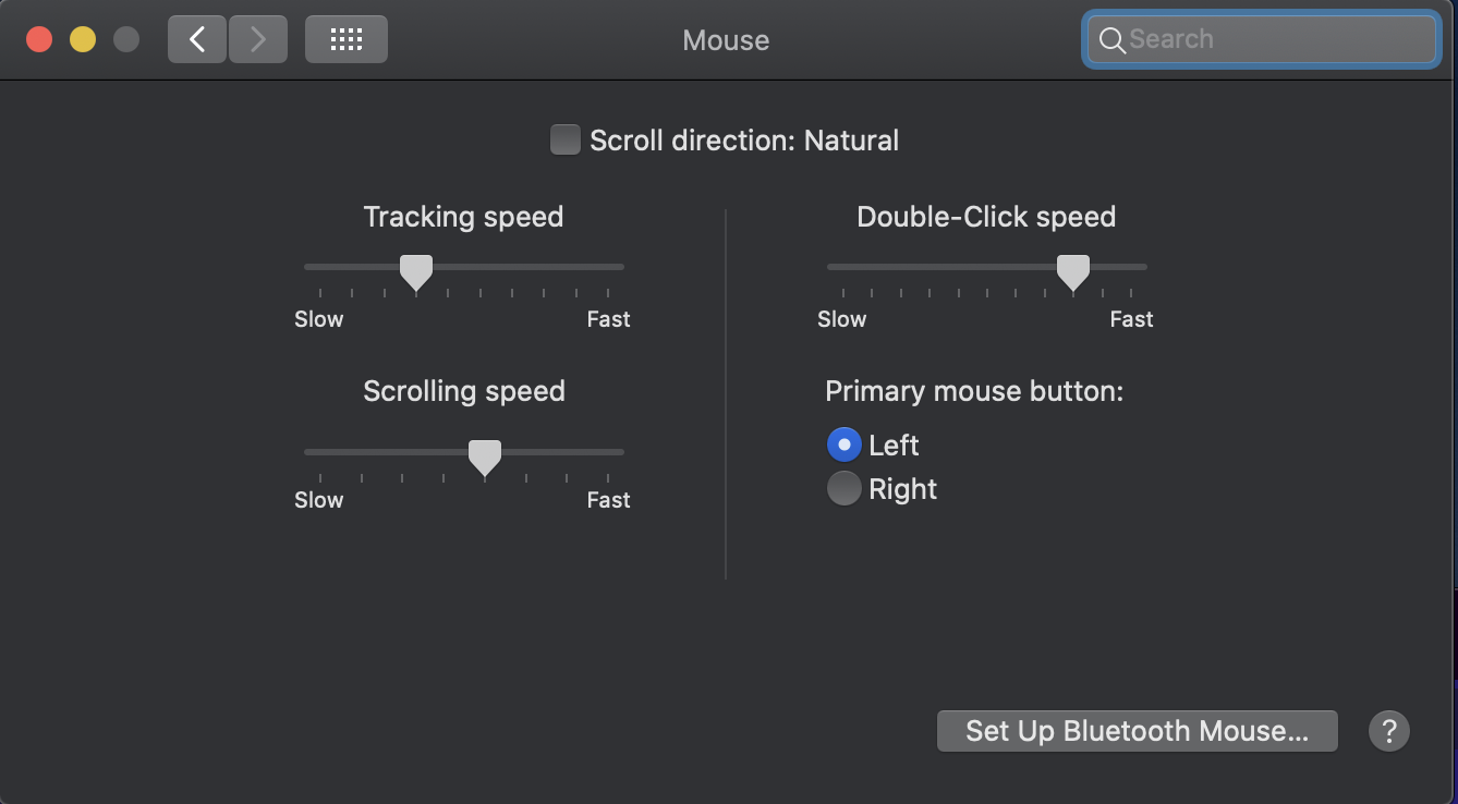 macOS mouse sentitive adjustment