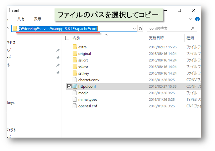 Windows環境でエクスプローラーのアドレスバーでファイルパスをコピー